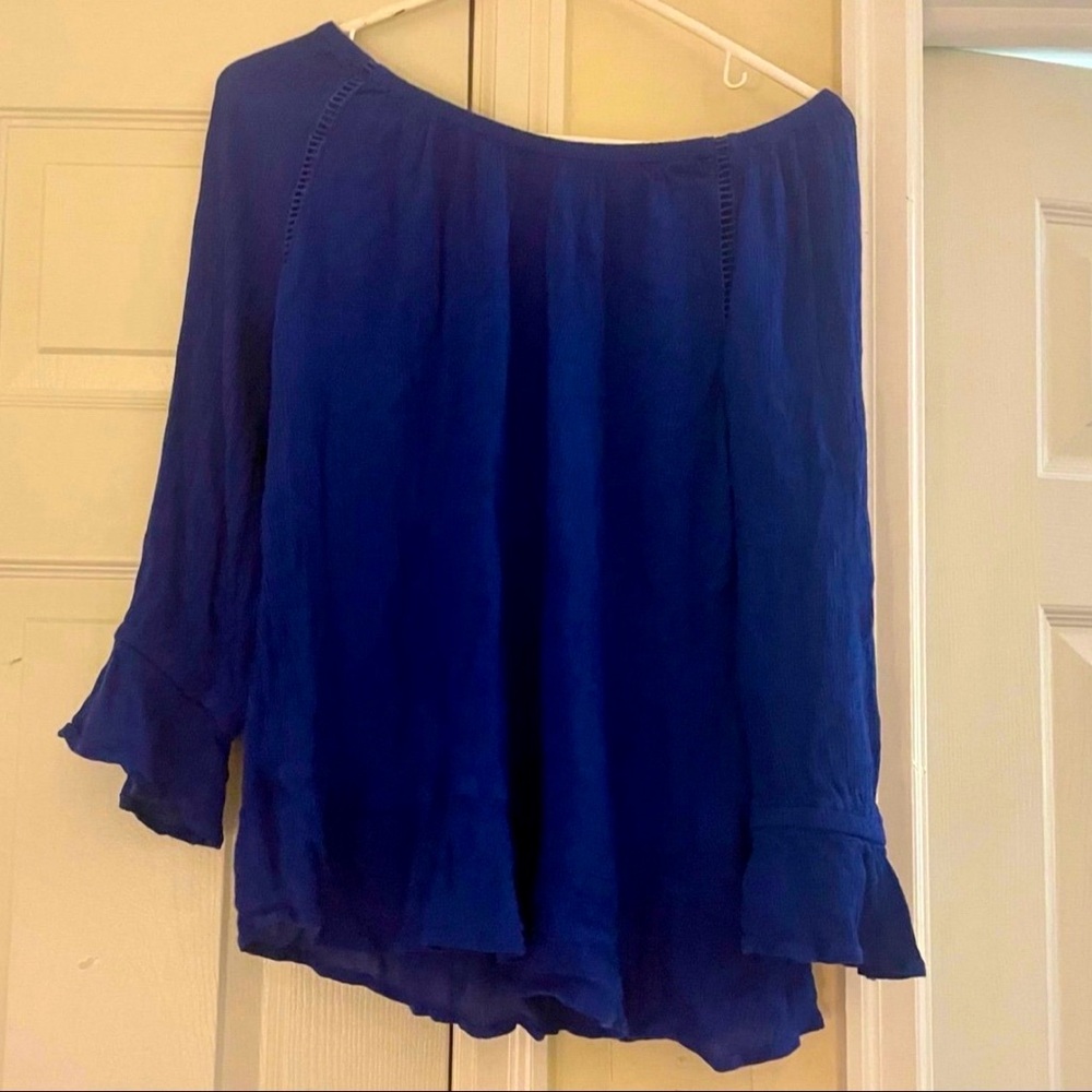 INC Boho Flowy Blue Top. Sz L. Semi sheer. Relaxed Fit